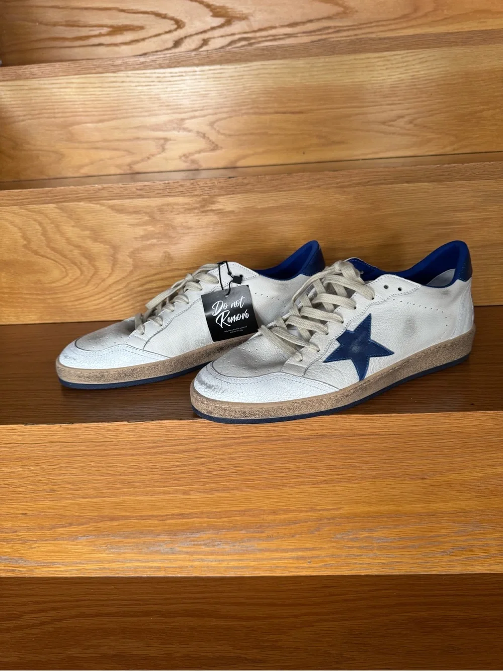 Golden Goose Sneakers in White and Blue with Tan Sole